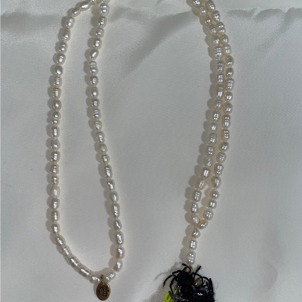 Juicy Couture Necklace (White Faux Pearls with Black Tassel) - Rare/Discontinued